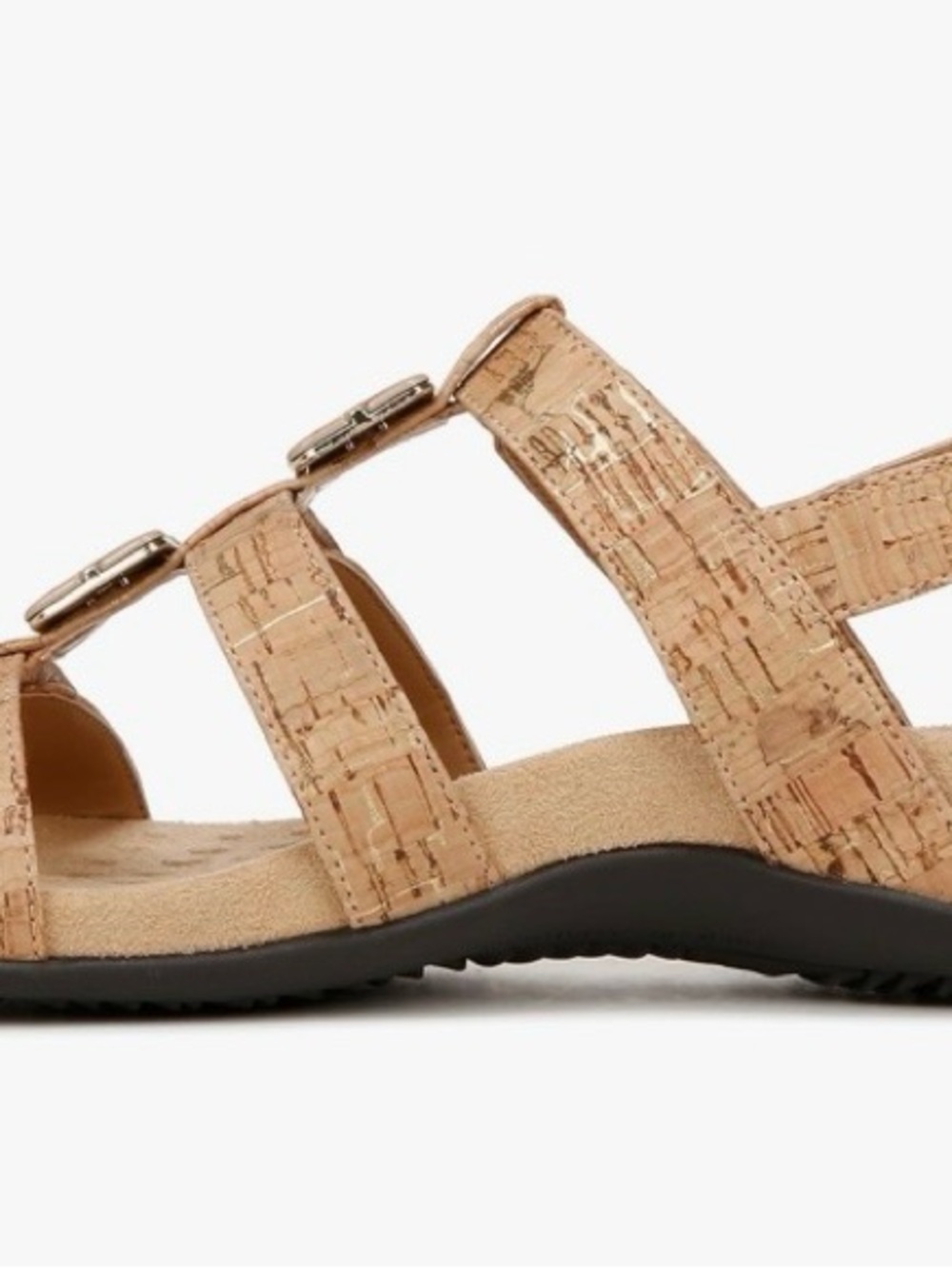 Vionic Beige Cork-Style Triple-Strap Slide Sandals